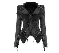 BAINASIQI Damen Vintage Nieten Jeansjacke Spike Punk Bikerjacke Reißverschluss Denim Übergangsjacke Blazer Mäntel (XL, Grau)