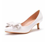 BAIRUNDA Damen High Heels, 5 cm Weiße Slip-On Schuhe Mit Spitzer Zehenpartie Und Flacher Mund Pumps, Bequeme Freizeitschuhe Mit Niedrigen Absätzen Und Dünnen Absätzen, 39 EU,White