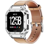 BAITEYOU Lederbänder mit Edelstahl-Gehäuse, kompatibel mit Fitbit Versa 1, 2, 3, 4, Lite Sense 2, 1, Schutzhülle für Herren