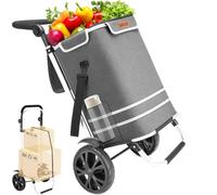BAKAJI Einkaufstrolley 3 in 1, zusammenklappbar, Tasche, Kapazität 56 Liter, Handwagen, Gepäckträger und Gepäckträger, Belastung 30 kg, mit ergonomischem Griff, Rollen und Schultergurt, platzsparender