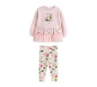 BAKER BY TED BAKER Mädchen Sweat-Oberteil mit Meshsaum und Schleife und Leggings im 2-teiligen Set Rosa 104-110