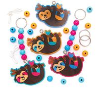 Baker Ross FE440 Faultier Schlüsselanhänger und Taschenschmuck Holz Bastelsets für Kinder - 4er Pack, Schlüsselanhänger für Kinder zum Basteln