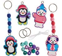Baker Ross FX352 Pinguin und Eisbär Schlüsselanhänger Bastelsets aus Holz - 4er Pack, Kleine Bastelsets für Kinder,