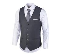 Bakerbear Herren-Anzugweste, V-Ausschnitt, lässiges Kleid für Herren, formelle Smoking, Hochzeit, Weste, Herrenweste, Dunkelgrau (doppelte Jett-Tasche), Large