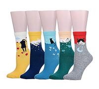 Bakicey Damen Mädchen Socken Stricken Socken Strümpfe Baumwolle Nette Cartoon Gemustert Mädchensocken - Elastisch Sport Socken Füßlinge Kurzsocken Damensocken, (5 Paar, Lässige Katzen)