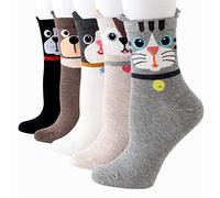 Bakicey Damen Mädchen Socken Stricken Socken Strümpfe Baumwolle Nette Cartoon Gemustert Mädchensocken - Elastisch Sport Socken Füßlinge Kurzsocken Damensocken, (5 Paar, Lässige Tiger)