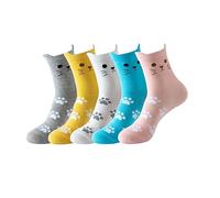 Bakicey Damen Mädchen Socken Stricken Socken Strümpfe Baumwolle Nette Cartoon Gemustert Mädchensocken - Elastisch Sport Socken Füßlinge Kurzsocken (35-39, Fußabdruck Kat)