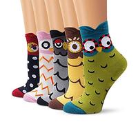 Bakicey Damen Mädchen Socken Stricken Socken Strümpfe Baumwolle Nette Cartoon Gemustert Mädchensocken - Elastisch Sport Socken Füßlinge Kurzsocken Damensocken, (5 Paar, Lässige Eule)