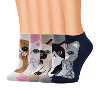 Bakicey Damen Mädchen Socken Stricken Socken Strümpfe Baumwolle Nette Cartoon Gemustert Mädchensocken - Elastisch Sport Socken Füßlinge Kurzsocken Damensocken, (5 Paar, Kleine Katzen)