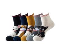 Bakicey Damen Mädchen Socken Stricken Socken Strümpfe Baumwolle Nette Cartoon Gemustert Mädchensocken - Elastisch Sport Socken Füßlinge Kurzsocken (35-39, Gestreifter Hund)