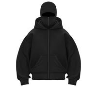 Balaclava Hoodie Herren Ninja Kapuzenpullover mit Gesichtsmaske Sturmhaube Full Zip Oversized Y2K Mask Jacke Winter Pullover Sweatshirt Warme Winddichte Übergangsjacke Winterjacke Hoody mit Kapuze
