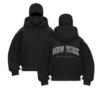 Balaclava Hoodie Herren Ninja Kapuzenpullover mit Gesichtsmaske Sturmhaube Full Zip Oversized Y2K Mask Jacke Winter Pullover Sweatshirt Warme Winddichte Übergangsjacke Winterjacke Hoody mit Kapuze