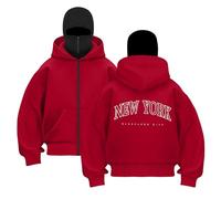 Balaclava Hoodie Herren Ninja Kapuzenpullover mit Gesichtsmaske Sturmhaube Full Zip Oversized Y2K Mask Jacke Winter Pullover Sweatshirt Warme Winddichte Übergangsjacke Winterjacke Hoody mit Kapuze