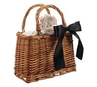 balacoo Handgefertigte Rattan Korbtasche mit Sicherem Reißverschluss und Kordelfutter Quadratische Vintage Geflochtene Handtasche für Sommerliche Freizeit und Urlaub