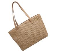 balacoo Handgewebte Sommer Schultertasche aus Stroh, Große Damen Tasche | Geflochtene Shopper Tasche Groß, Khakifarben, Pu Details, Strand und Dating, Vielseitig Nutzbar