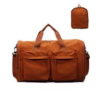 Balakaka Faltbare Reisetasche für Herren Damen, 44x23x28cm Tragbar Handgepäck Tasche mit Multi-Taschen, Große Falttasche Sporttasche mit Reißverschlüssen und Griffen, Braun