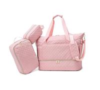 Balakaka Reisetasche Damen 3pcs mit Kulturbeutel, 35L Weekender Damen Sporttasche mit Schuhfach Nassfach, Wasserdicht Overnight Bag Kliniktasche Geburt mit Lsoliertasche, Pfirsich Rosa