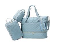 Balakaka Reisetasche Damen 3pcs mit Kulturbeutel, 35L Weekender Damen Sporttasche mit Schuhfach Nassfach, Wasserdicht Overnight Bag Kliniktasche Geburt mit Lsoliertasche, Nebliges Blau