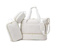 Balakaka Reisetasche Damen 3pcs mit Kulturbeutel, 35L Weekender Damen Sporttasche mit Schuhfach Nassfach, Wasserdicht Overnight Bag Kliniktasche Geburt mit Lsoliertasche, Beige