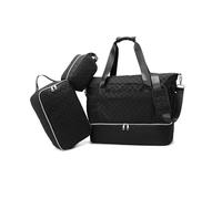Balakaka Reisetasche Damen 3pcs mit Kulturbeutel, 35L Weekender Damen Sporttasche mit Schuhfach Nassfach, Wasserdicht Overnight Bag Kliniktasche Geburt mit Lsoliertasche, Schwarz