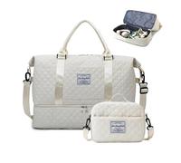 Balakaka Reisetasche Damen 42L mit Kleine Kosmetiktasche 2.8L, Groß Wasserdicht Weekender Bag Handgepäck Tasche mit Schuhfach & Nassfach für Flugzeug Reisen Gym, Beige