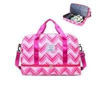 Balakaka Reisetasche Damen Sporttasche 42.5L, Groß Handgepäck Tasche mit Schuhfach & Nassfach, Wasserdicht Weekender Bag Schwimmtasche mit Trolley-Gurten für Fitness und Reisen, Rosa