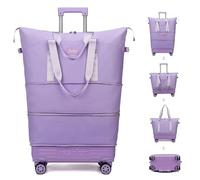 Balakaka Reisetasche mit Rollen, Erweiterbar 75L Faltbare Handgepäck Tasche mit Abnehmbaren Krawattenstangen, Großer Reisetaschen Damen Herren für Wochenende über Nacht, Lila