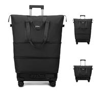 Balakaka Reisetasche mit Rollen, Erweiterbar 75L Faltbare Handgepäck Tasche mit Abnehmbaren Krawattenstangen, Großer Reisetaschen Damen Herren für Wochenende über Nacht, Schwarz