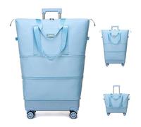 Balakaka Reisetasche mit Rollen, Erweiterbar 75L Faltbare Handgepäck Tasche mit Abnehmbaren Krawattenstangen, Großer Reisetaschen Damen Herren für Wochenende über Nacht, Hellblau