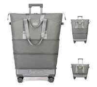 Balakaka Reisetasche mit Rollen, Erweiterbar 75L Faltbare Handgepäck Tasche mit Abnehmbaren Krawattenstangen, Großer Reisetaschen Damen Herren für Wochenende über Nacht, Grau