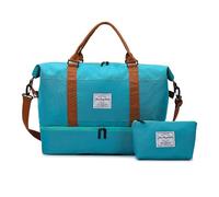 Balakaka Reisetasche Sporttasche 51x25x34cm mit Kleiner Tasche 25x6x14cm, Tasche Weekender Bag mit Trolley-Hülle, Großes Wasserdicht Fitnesstasche mit Schuhfach Nassfach, Seeblau