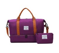 Balakaka Reisetasche Sporttasche 51x25x34cm mit Kleiner Tasche 25x6x14cm, Tasche Weekender Bag mit Trolley-Hülle, Großes Wasserdicht Fitnesstasche mit Schuhfach Nassfach, Traubenviolett