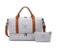 Balakaka Reisetasche Sporttasche 51x25x34cm mit Kleiner Tasche 25x6x14cm, Tasche Weekender Bag mit Trolley-Hülle, Großes Wasserdicht Fitnesstasche mit Schuhfach Nassfach, Sonnenuntergang-Grau