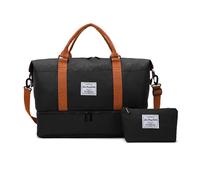 Balakaka Reisetasche Sporttasche 51x25x34cm mit Kleiner Tasche 25x6x14cm, Tasche Weekender Bag mit Trolley-Hülle, Großes Wasserdicht Fitnesstasche mit Schuhfach Nassfach, Schwarz