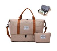 Balakaka Reisetasche Sporttasche 51x25x34cm mit Kleiner Tasche 25x6x14cm, Tasche Weekender Bag mit Trolley-Hülle, Großes Wasserdicht Fitnesstasche mit Schuhfach Nassfach, Khaki