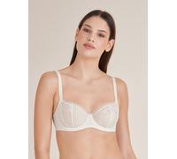 Balconette-BH CONTURELLE "Mille Fleurs", Damen, Gr. 90, Cup F, beige (cream), Obermaterial: 71% Polyamid, 19% Elasthan, 10% Polyester, gestreift, BHs Balconette-BH, Dekorativer Außenträger ist elastis