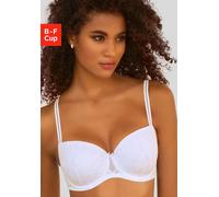 Balconette-BH LASCANA, Damen, Gr. 70, Cup D, weiß, Microtouch, Obermaterial: 82% Polyamid, 18% Elasthan, figurbetont, BHs Balconette-BH, aus feiner, blumiger Spitze, Dessous (28272364-70)