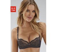 Balconette-BH LASCANA "Kira", Damen, Gr. 85, Cup D, schwarz, Microtouch, Obermaterial: 89% Polyamid, 11% Elasthan, BHs Balconette-BH, mit anteilig recyceltem Polyamid in der Spitze, sexy Dessous (4883