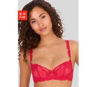 Balconette-BH LASCANA "Samara", Damen, Gr. 80, Cup B, rot, Spitze, Obermaterial: 91% Polyamid, 9% Elasthan, BHs Balconette-BH, mit edlen Schmuckaccessoires und hübschem Bänder-Detail, sexy Dessous (68