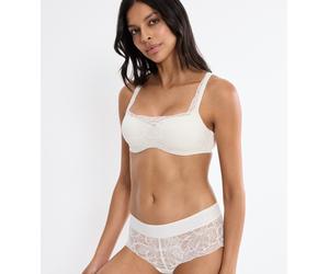 Balconette-BH TRIUMPH "Body Make-Up Illusion Lace", Damen, Gr. 85, Cup D, ecru weiß, Microtouch, Obermaterial: 51% Polyamid, 37% Polyester, 12% Elasthan, BHs Balconette-BH, feine feminine Stretch-Spit