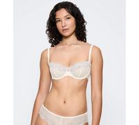 Balconette-BH TRIUMPH "Comfort Glam", Damen, Gr. 80, Cup D, weiß (silk weiß), Spitze, Obermaterial: 81% Polyamid, 11% Polyester, 8% Elasthan, BHs Balconette-BH, Komfort-Bügel, Spitze, florale-grafisch