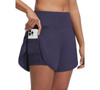 baleaf Badeshorts Damen 13cm 2 in 1 High Waist Badehose UPF50+ mit Taschen Schwimmhose Boardshorts Blau XXL