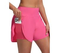 baleaf Badeshorts Damen 13cm 2 in 1 High Waist Badehose UPF50+ mit Taschen Schwimmhose Boardshorts Rosa M