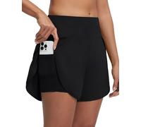 baleaf Badeshorts Damen 13cm 2 in 1 High Waist Badehose UPF50+ mit Taschen Schwimmhose Boardshorts Schwarz 3XL