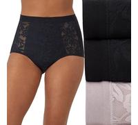Bali Damen Breathe High-Rise Panty, atmungsaktive Spitze Modal Slip Unterwäsche, 3er-Pack, Schwarz/Schwarz/glänzend, 9