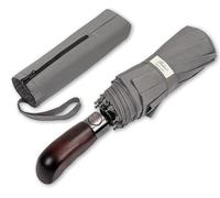 Balios® Regenschirm mit echtem Holzgriff | Auf Zu Automatik | Sturmfest & Windsicher | Damen & Herren Metalic Grau (Designed in Britain)