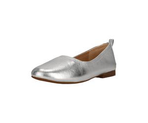 Ballerina CLARKS "Fawna Soft", Damen, Gr. 35,5, silber (silberfarben), Leder, Schuhe Ballerina, im coolen Metallic-Look (94272958-35,5) silberfarben