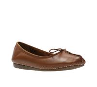 Ballerina CLARKS "Freckle Ice", Damen, Gr. 36, schwarz tan leather, Leder, Schuhe Ballerina, Slipper, Flats, Flats, Slipper mit Schleifchen (84914966-36) schwarz tan leather