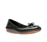 Ballerina CLARKS "Freckle Ice", Damen, Gr. 40, schwarz (schwarz leather), Leder, Schuhe Ballerina, Slipper, Flats, Flats, Slipper mit Schleifchen (89446854-40) schwarz leather