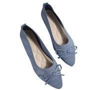 Ballerina Damen Sale, Flache Schuhe Spitz Zehe Strick Kleid Schuhe mit Bowknot Sandalen, Bequem Barfußschuhe Ballerinas Atmungsaktive Walking Slipper Rutschfest Flach Stricken Halbschuhe für Outdoor